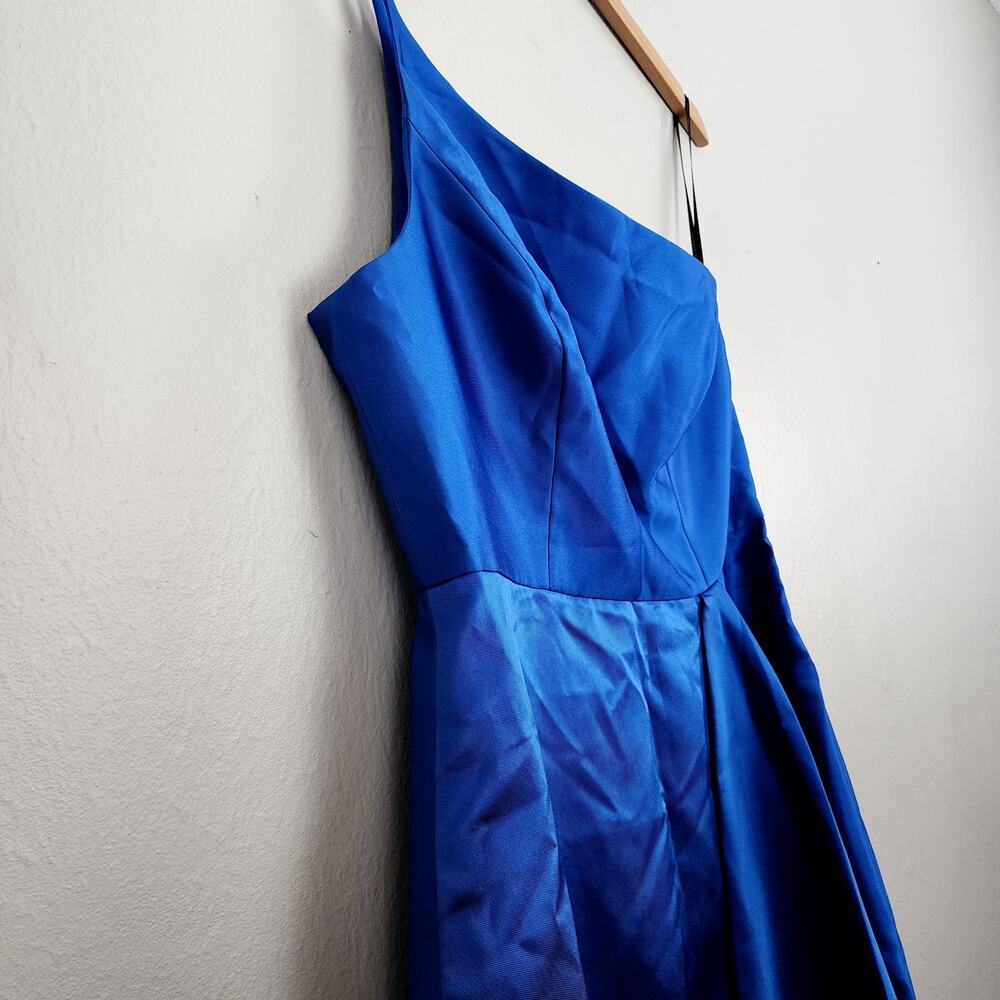 Alfred Sung One Shoulder High Low Satin Gown Classic Blue NWT Size 14 D831 Gown - Picture 7 of 13